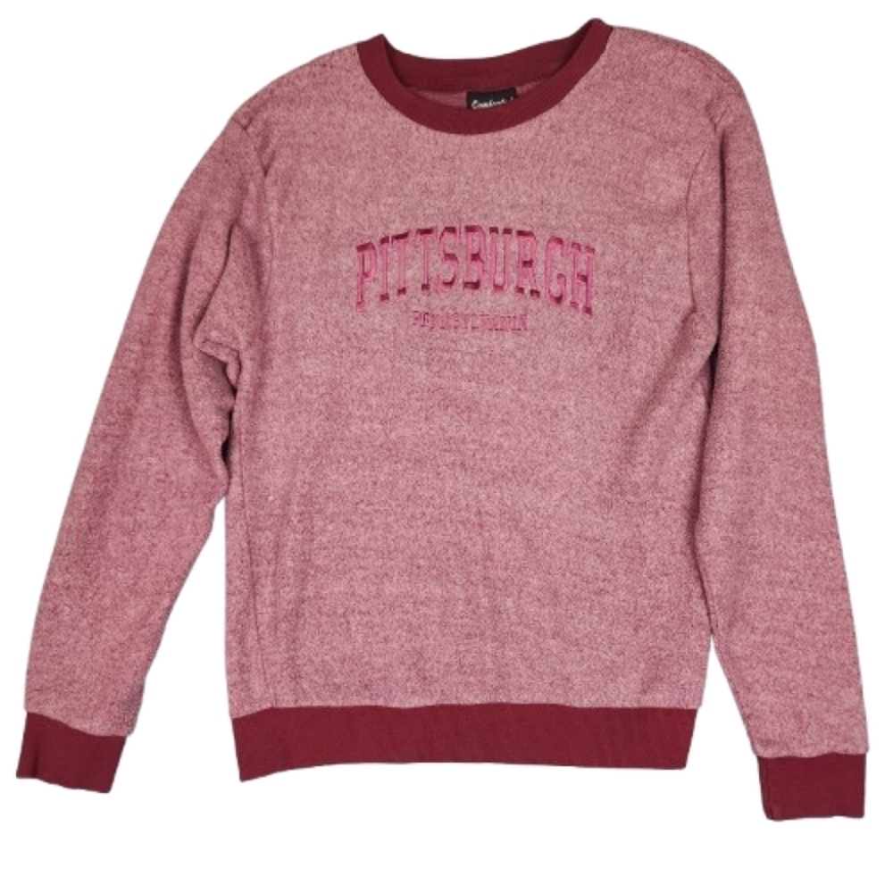 Pittsburgh Sweatshirt Comfort Text USA Burgandy Womens Unisex Medium Crew Neck